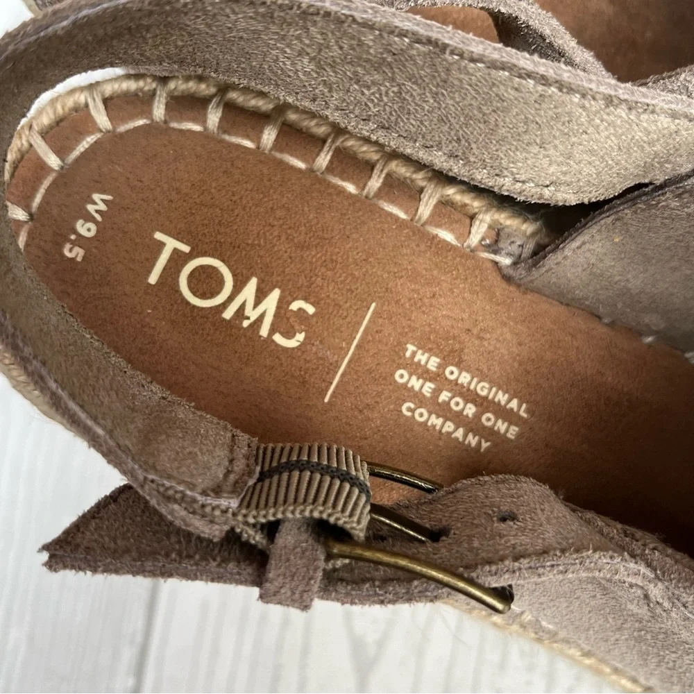 TOMS Monica Wedge Espadrille Sandals Desert Taupe Suede Size 9.5 M